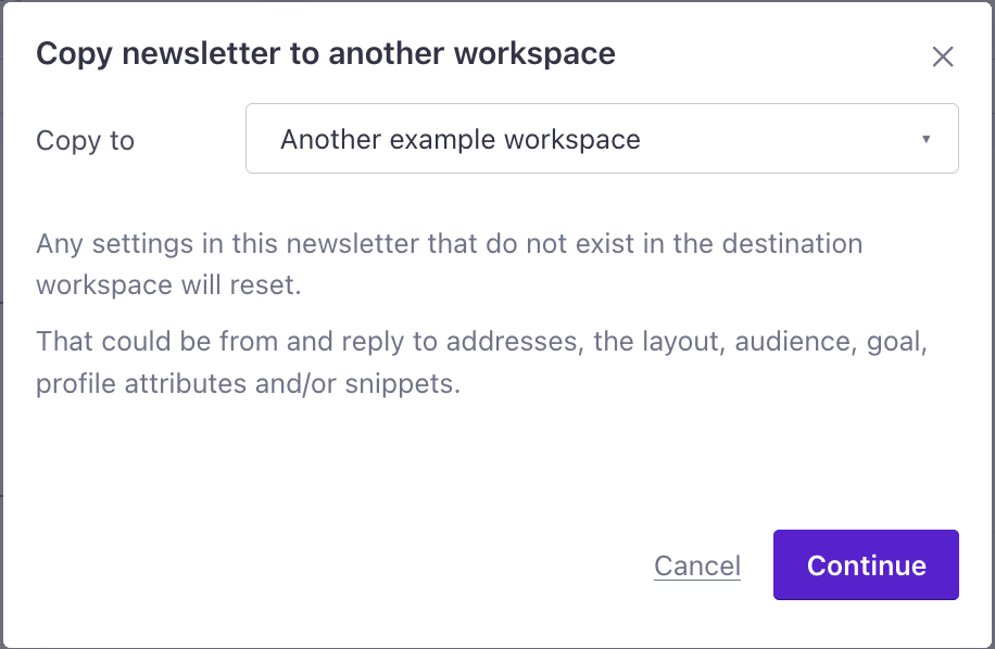 Copy broadcasts and newsletters across workspaces