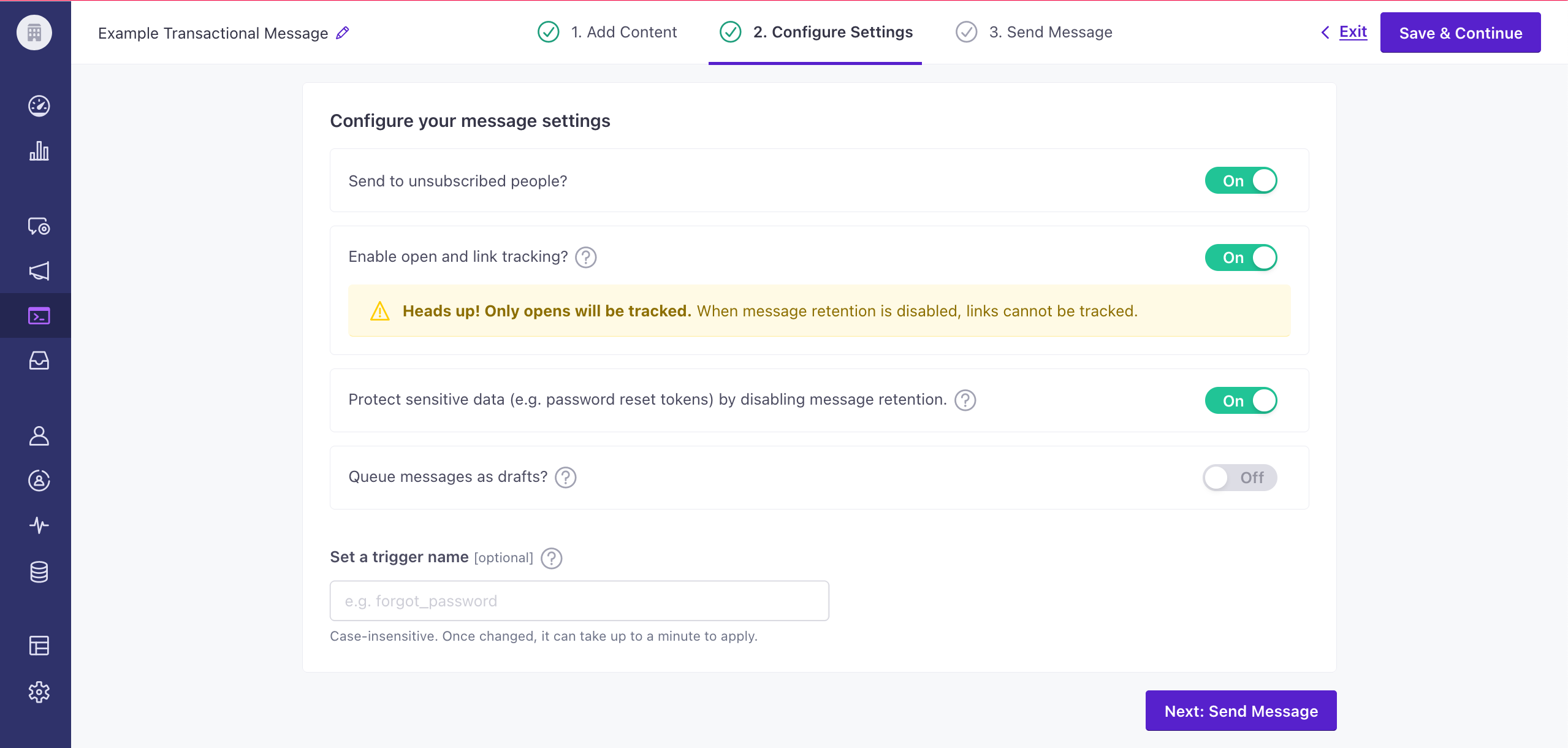 Send transactional messages by Trigger Name